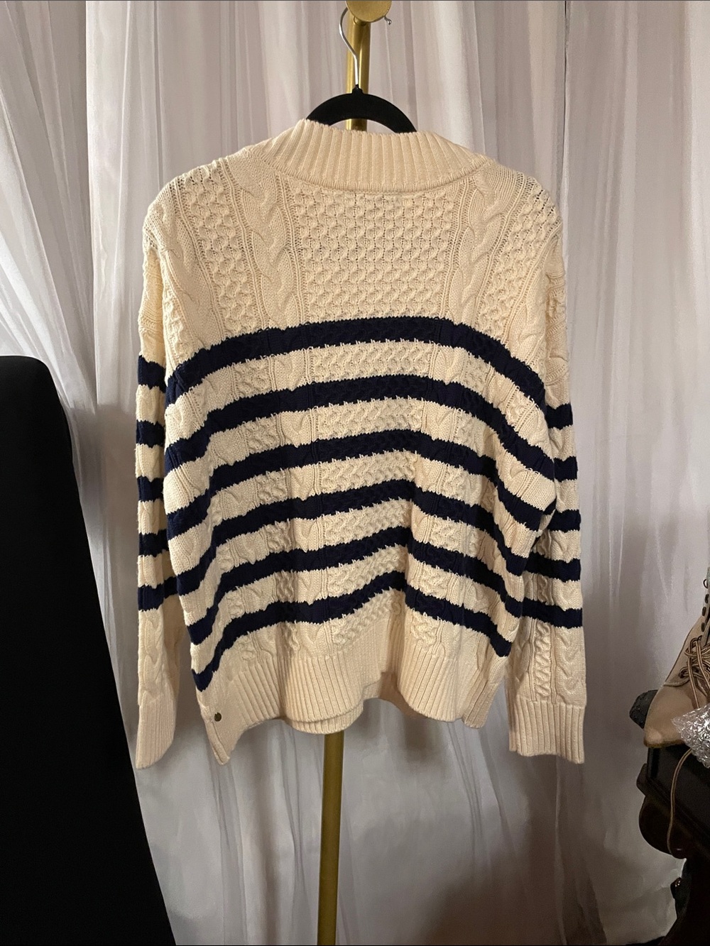 Hatley Cream & Navy Button Neck Striped Cable-Knit Sweater - Picture 5 of 6